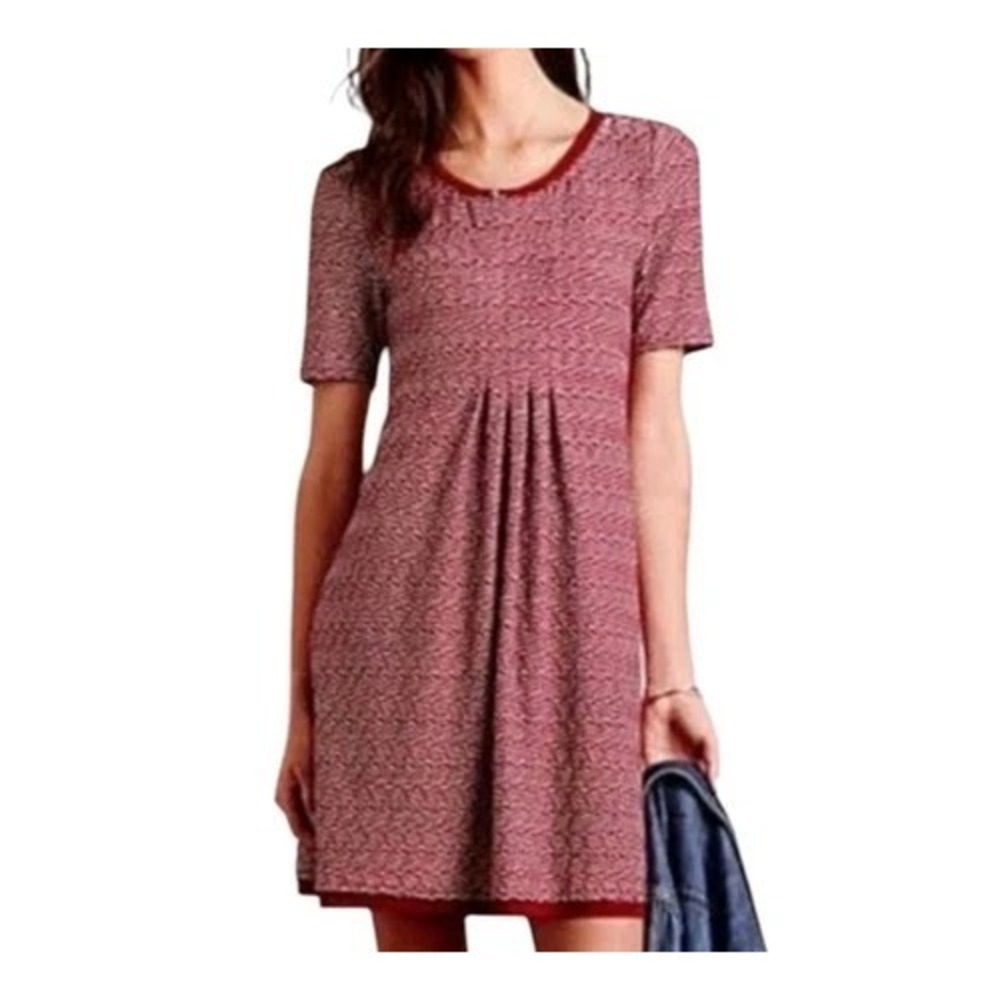 Maeve Anthropologie Dora Dress Textured Wine Red And White Abstract Size Small